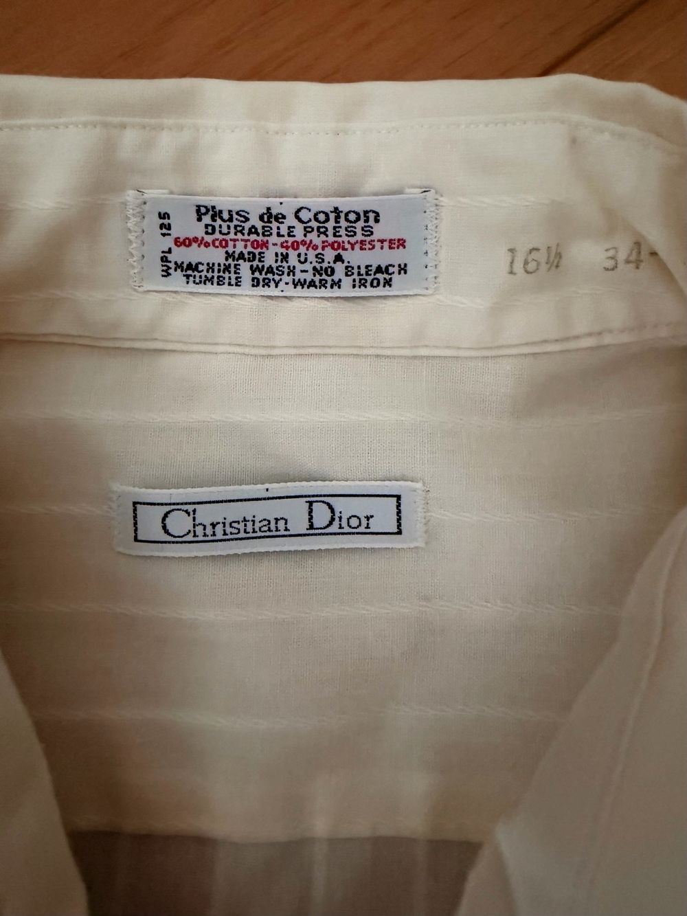 Dior Men's Cream Pinstripe Dress Shirt - Picture 6 of 7